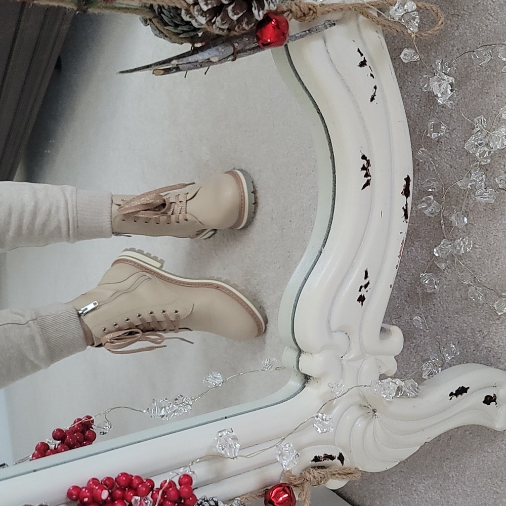 Cream lace up booties 8